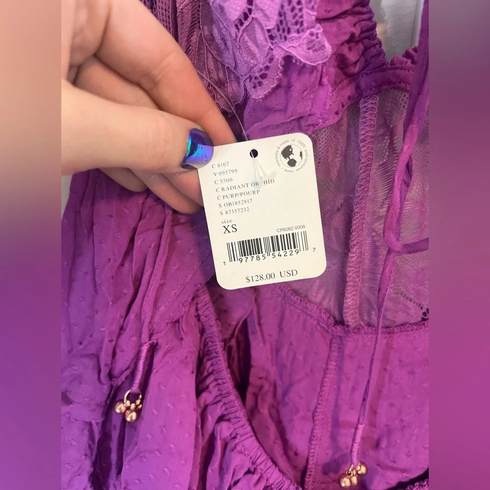 Free People Spring Fling Lace Romper Radiant Orchid Purple XS - Picture 11 of 14
